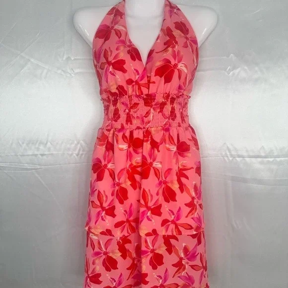Madden NYC floral‎ flare halter dress with gathered waist size Large - Picture 6 of 12